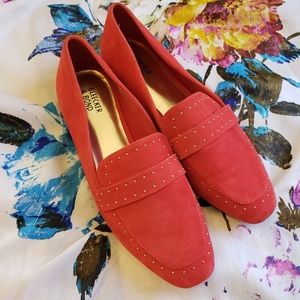 Bleecker and Bond Bright Red with Gold Loafers